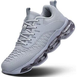 Women Light Grey Air Cushion Running Shoes Fashion Tennis Sneakers Gym Fitness